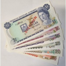 BERMUDA 1984 . ONE 1 - ONE HUNDRED 100 DOLLARS BANKNOTES . SPECIMEN